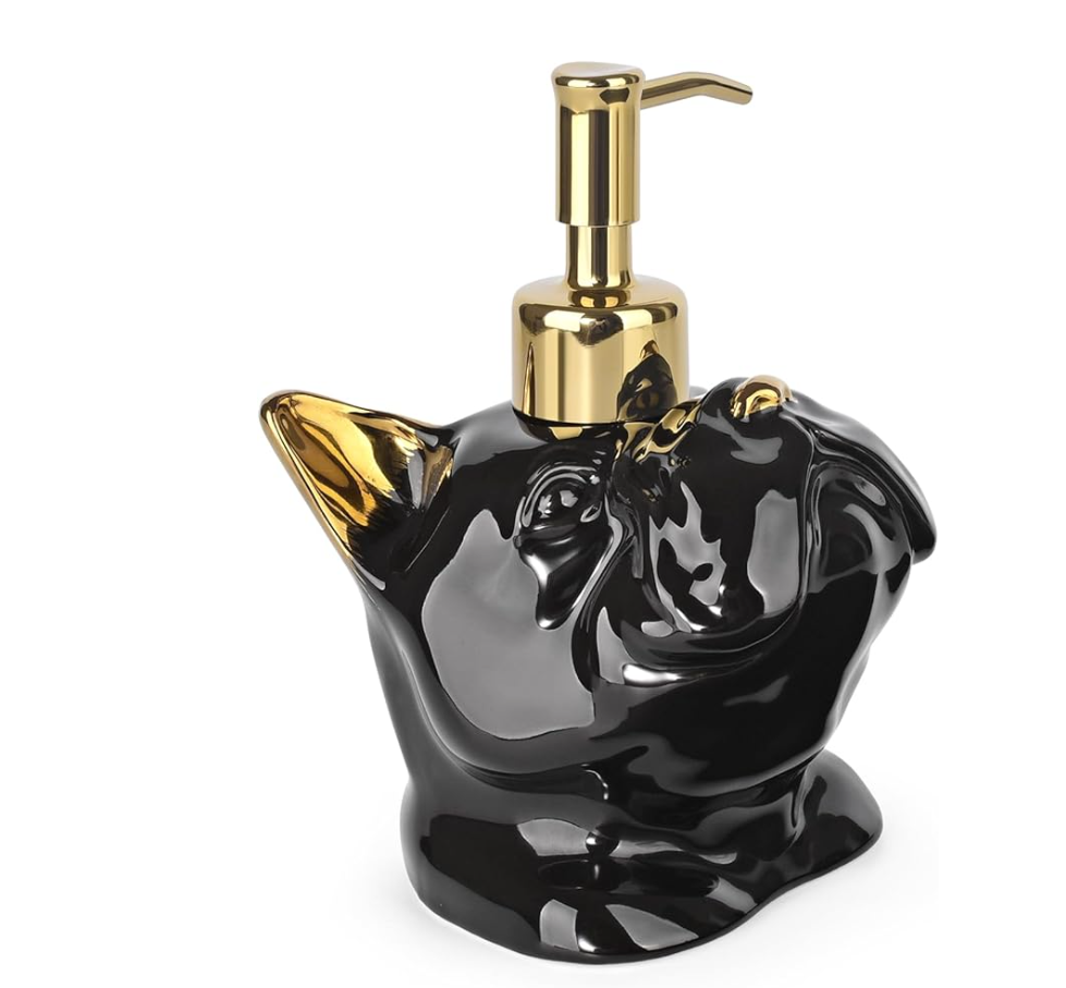 Newhengs Gold French Bulldog soap dispenser