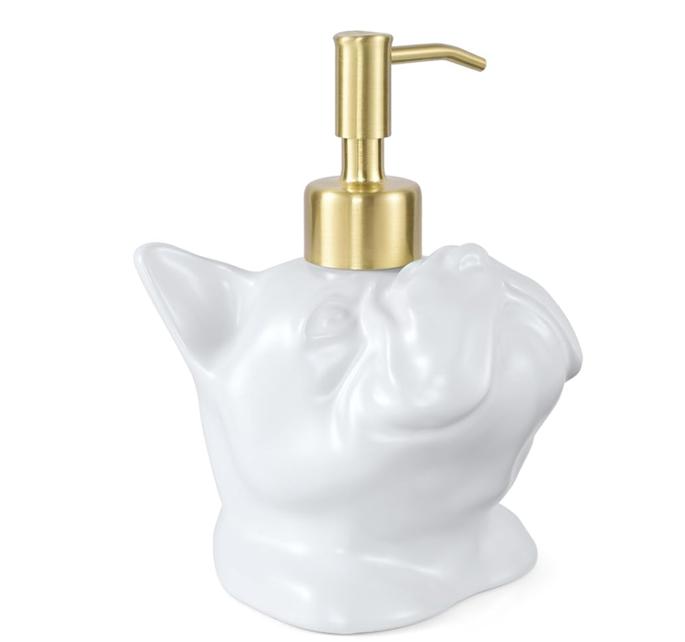 Newhengs White French Bulldog soap dispenser