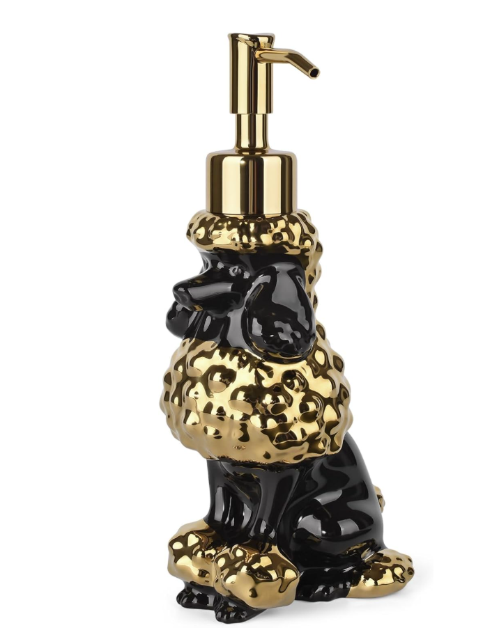 Newhengs Black & Gold Poodle soap dispenser
