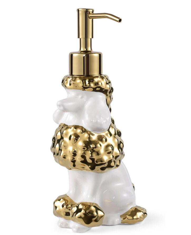 Newhengs White & Gold Poodle soap dispenser