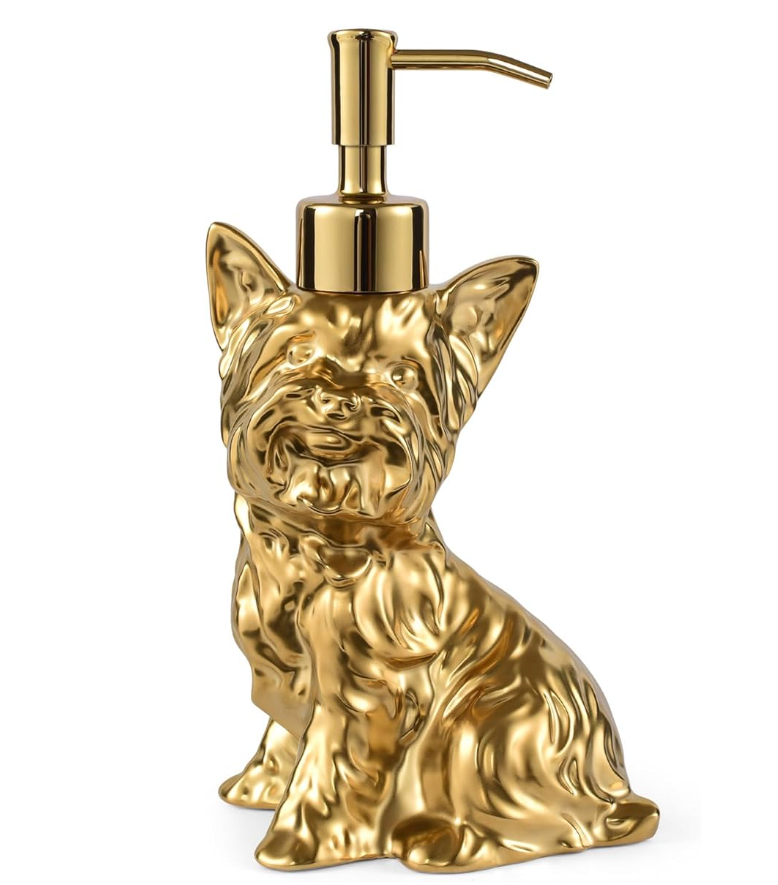 Newhengs Gold Yorkshire Terrier soap dispenser