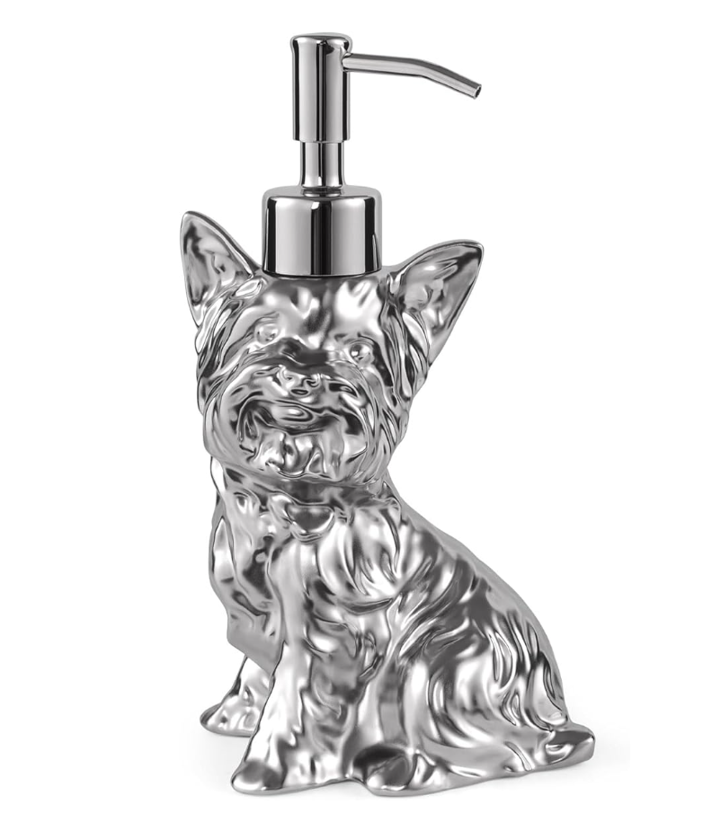 Newhengs Silver Yorkshire Terrier soap dispenser