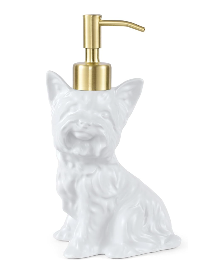 Newhengs White Yorkshire Terrier soap dispenser